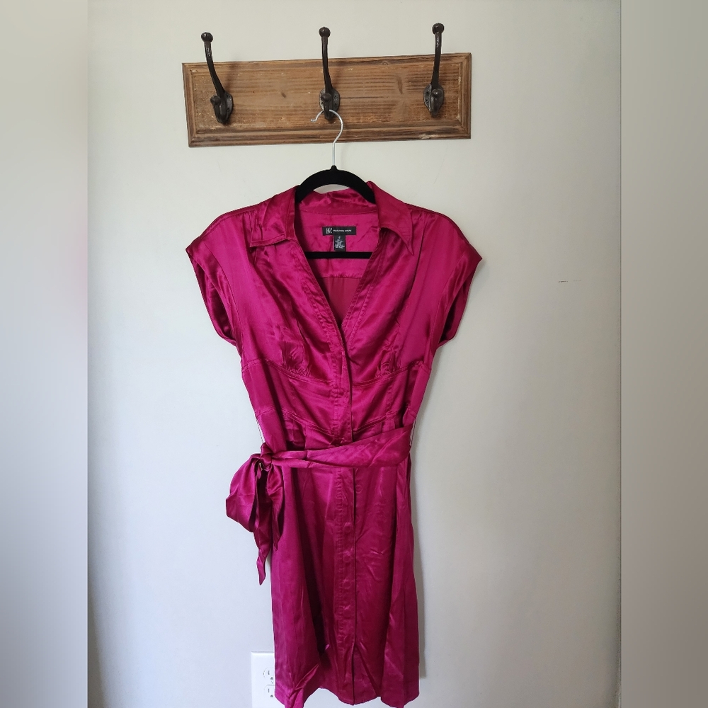 100% Silk INC International Concepts Button Front Shirt Dress 8 NWOT